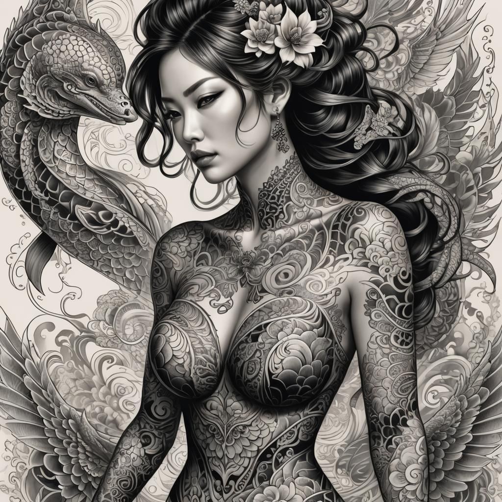 Tattooed Yakuza's Wife On Display