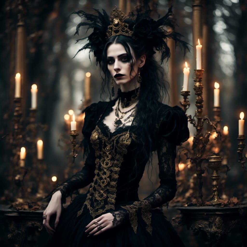 Gothic Woman in Gold: A Dark Portrait