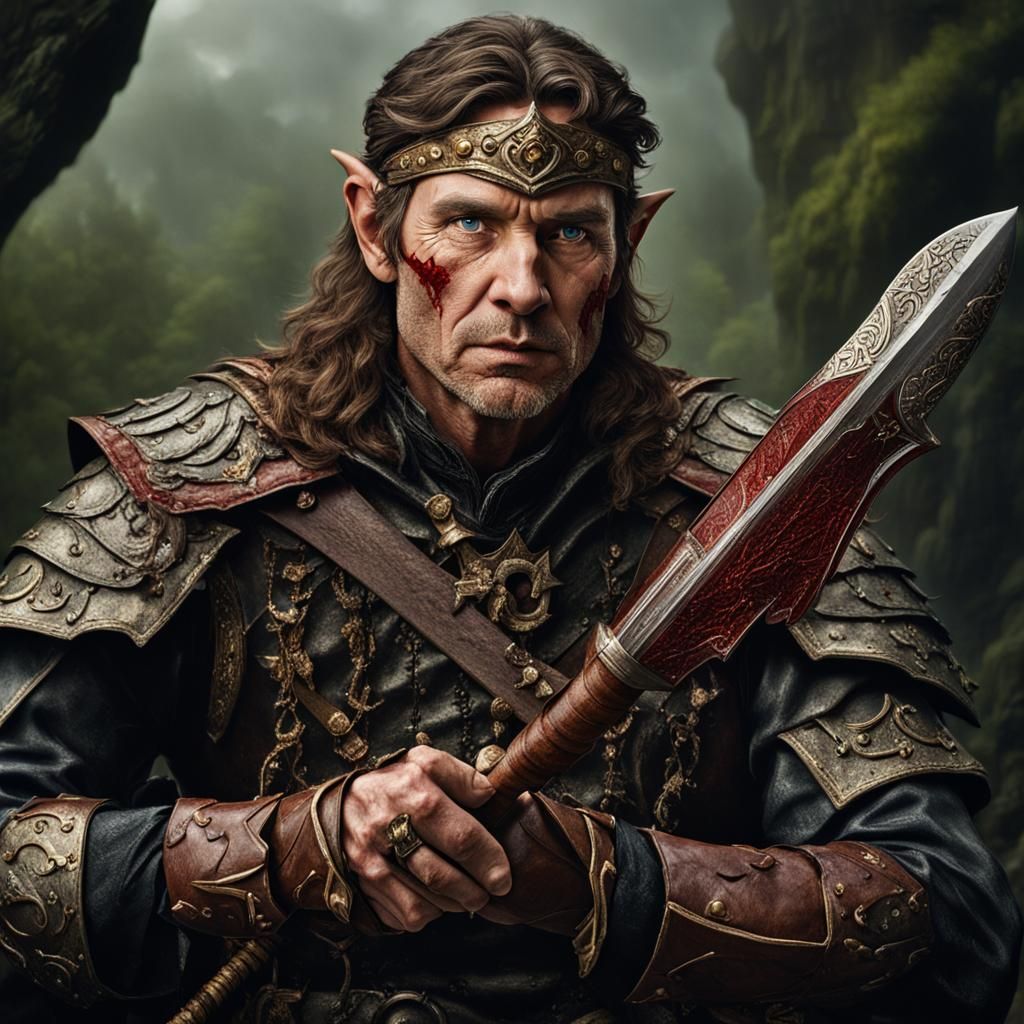 Dark Half-Elf Bard Portrait: Bloodlust and Armor