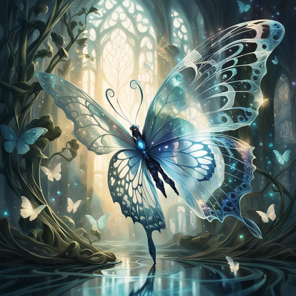 Crystal Butterfly in Art Nouveau Style