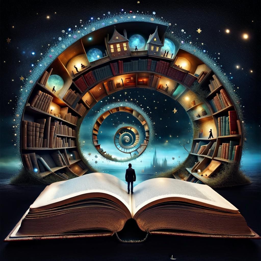 Surreal Book Portal to a Starry Galaxy