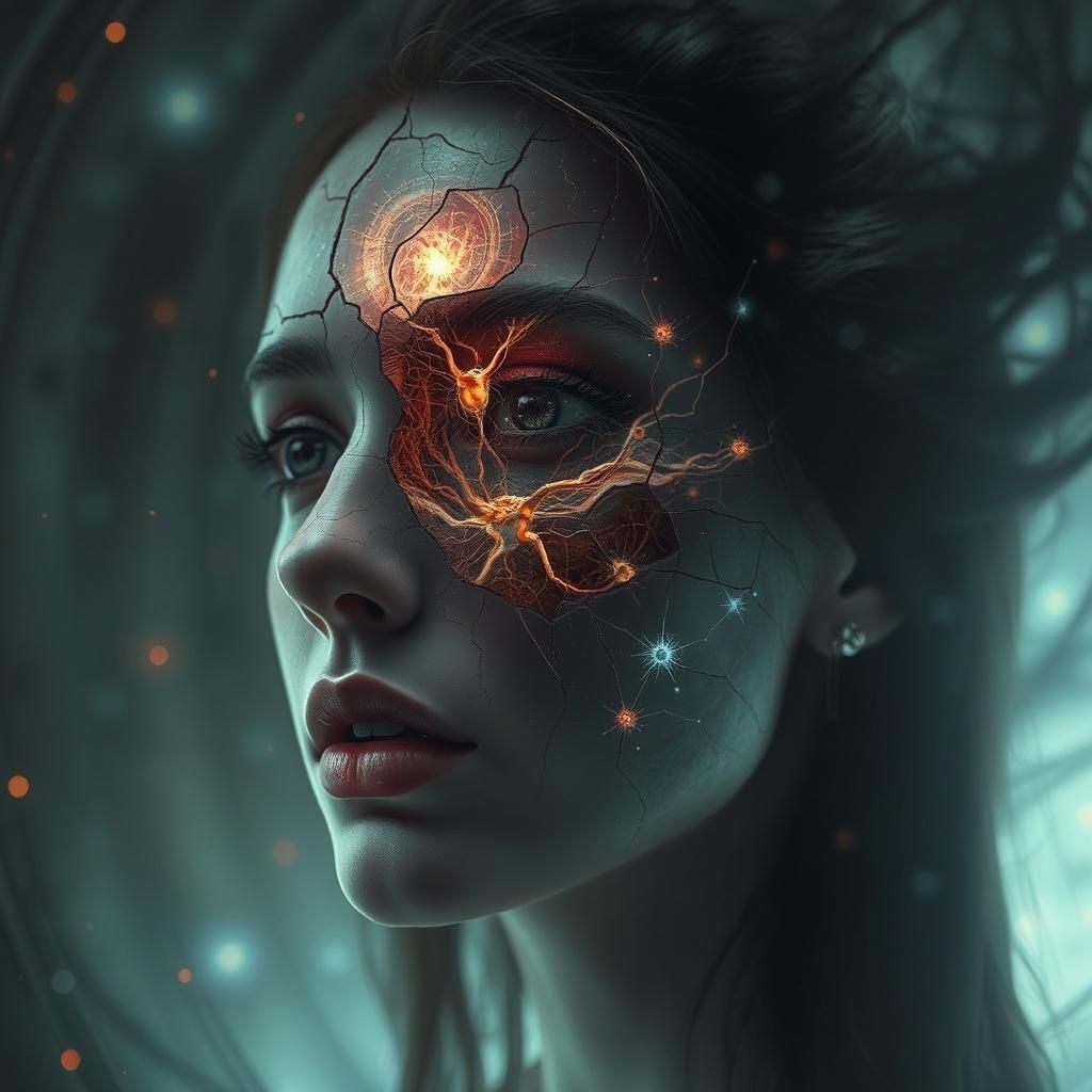 Surreal Fractured Face Reveals Dreamlike Inner World