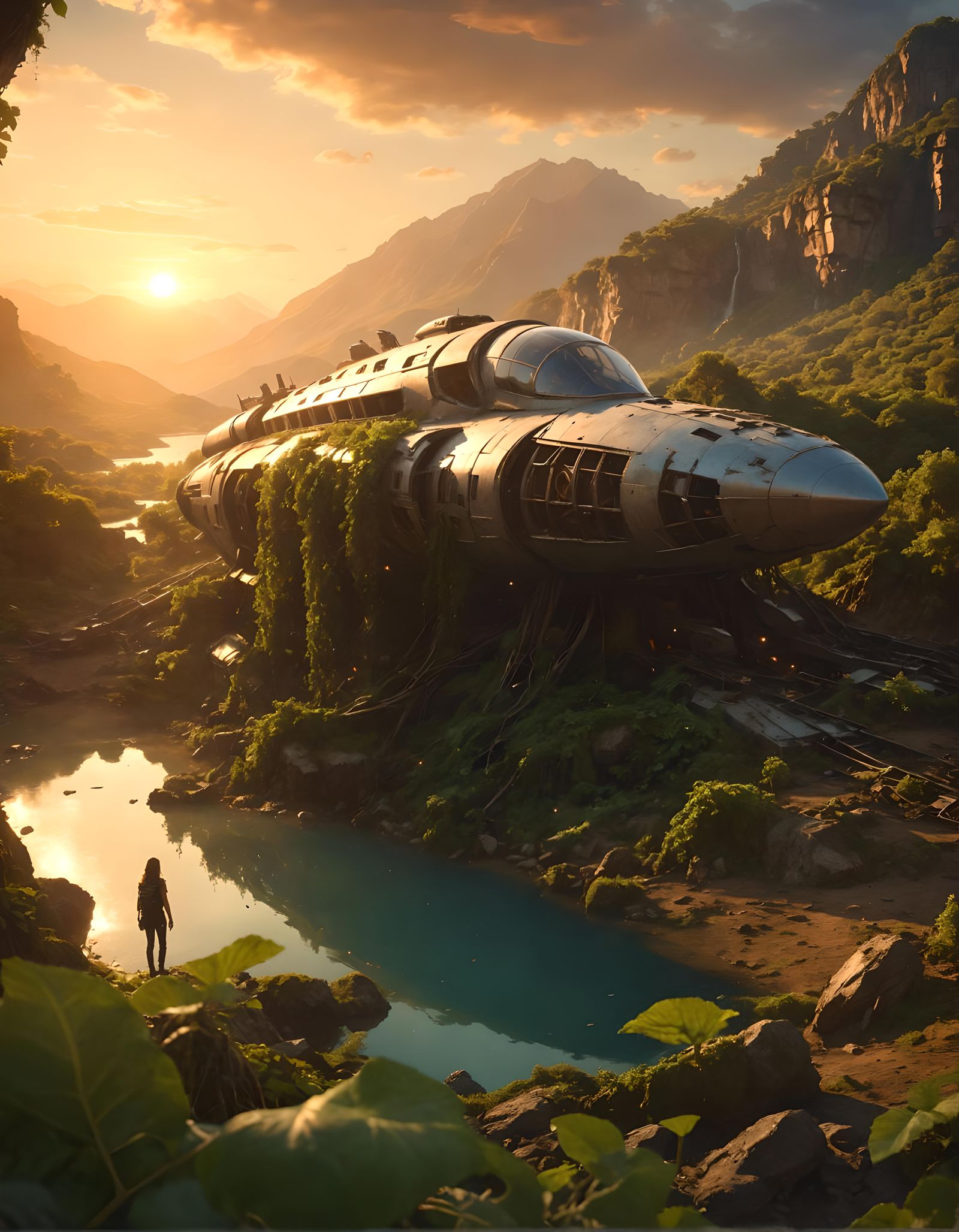 Girl Hiker Finds Ancient Spaceship Wreck at Sunset