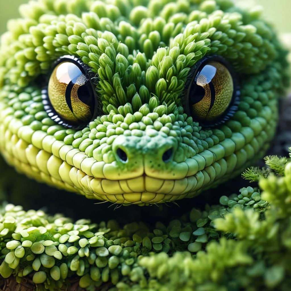 Adorable Baby Moss Snake in Dreamy Pastel Illustration