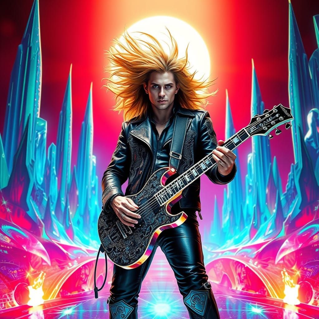Cyberpunk Rockstar in Futuristic Stage Conquest