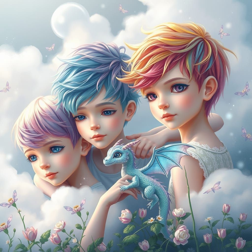 Pastel Rainbow Gathering with Dragons: Watercolor Art