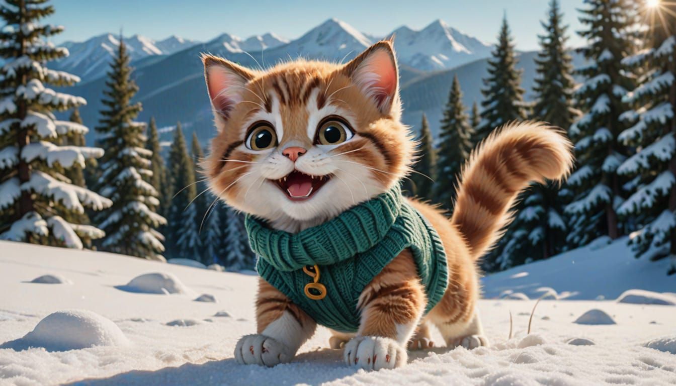 Cute Mouse Joyfully Sledding in Snowy Landscape