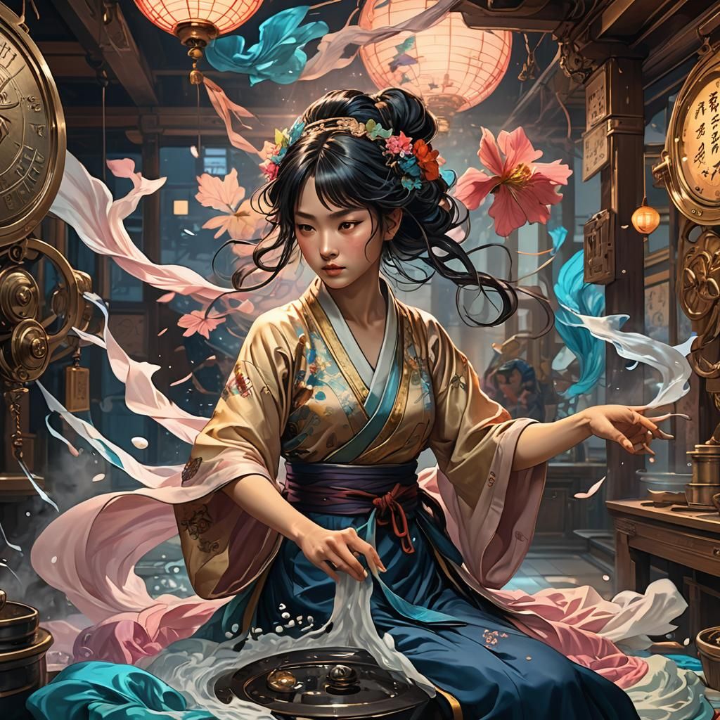 Fairy Laundromat Fight: Ink on Silk, Dark Fantasy