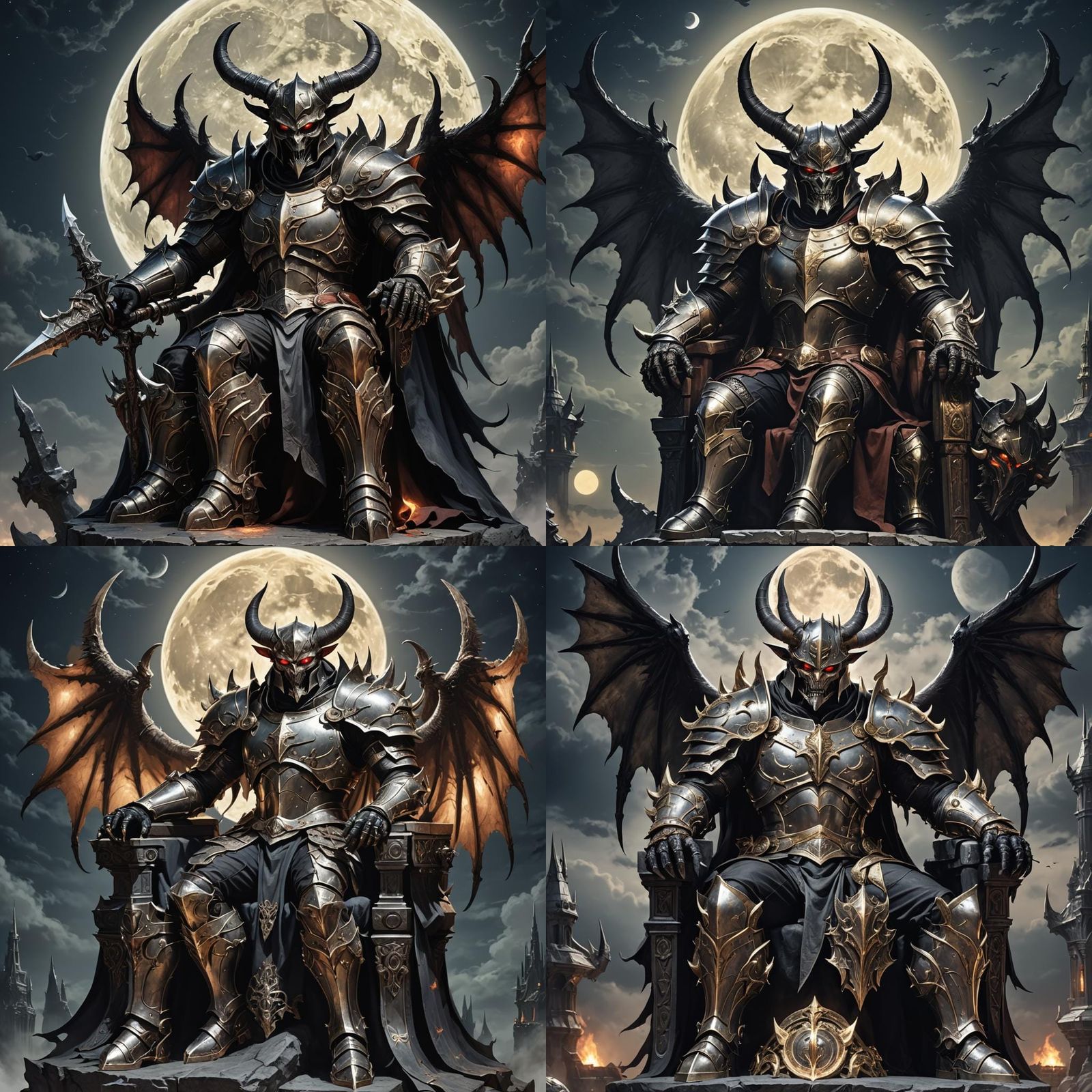 Armored Demon King on Throne with Horns
