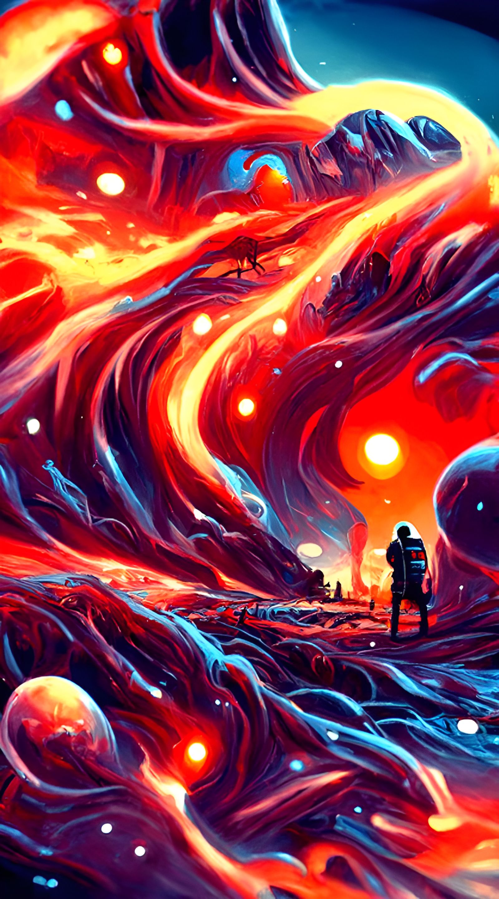 Dreamlike Cosmic Landscape in Expressionist Style