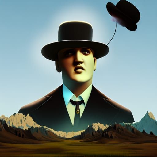 Elvis in Bowler Hat: Surreal Oil Painting