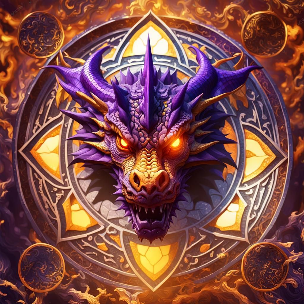 Ornate Orange Dragon Head in Dark Fantasy Art