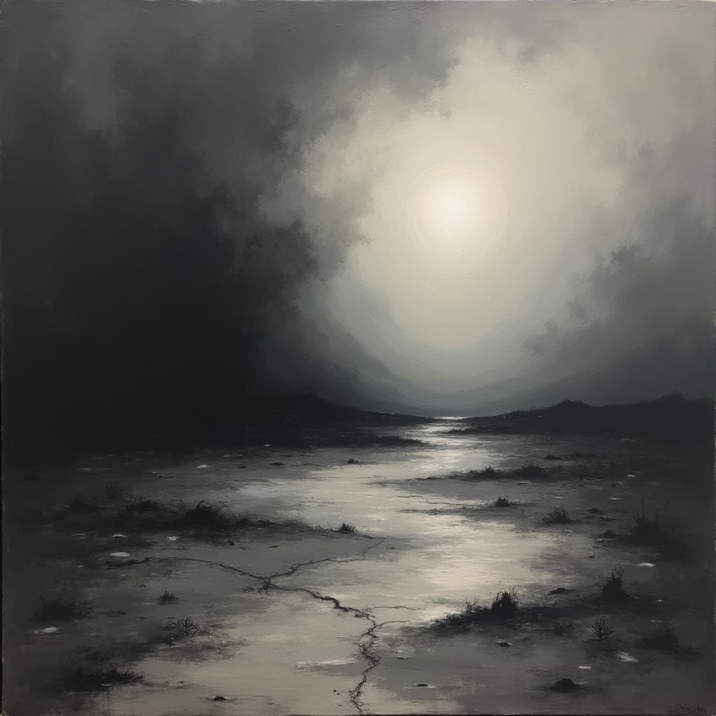 Grey Landscape in Expressionist Style with Thick Brushstroke...