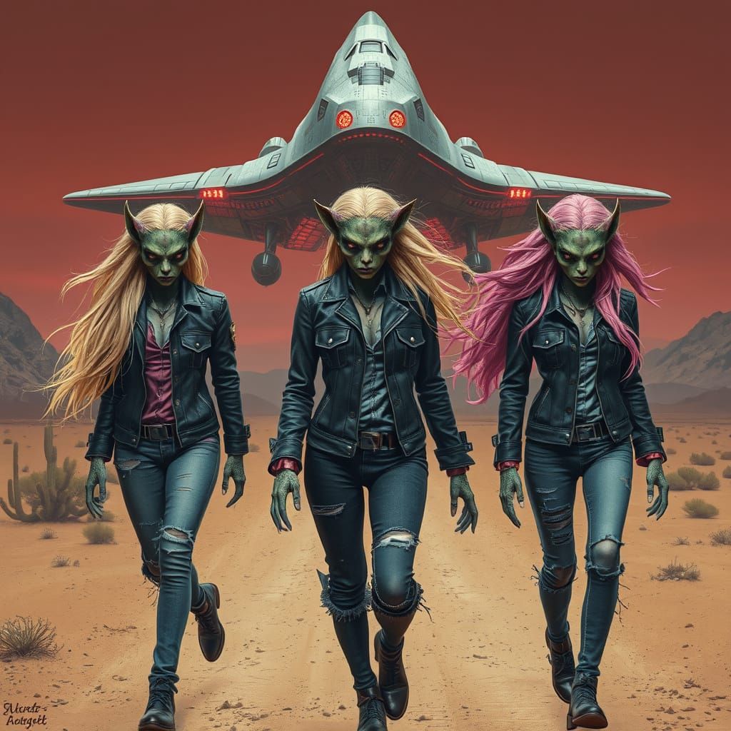 Surreal Hybrid Women in Desert Landscape