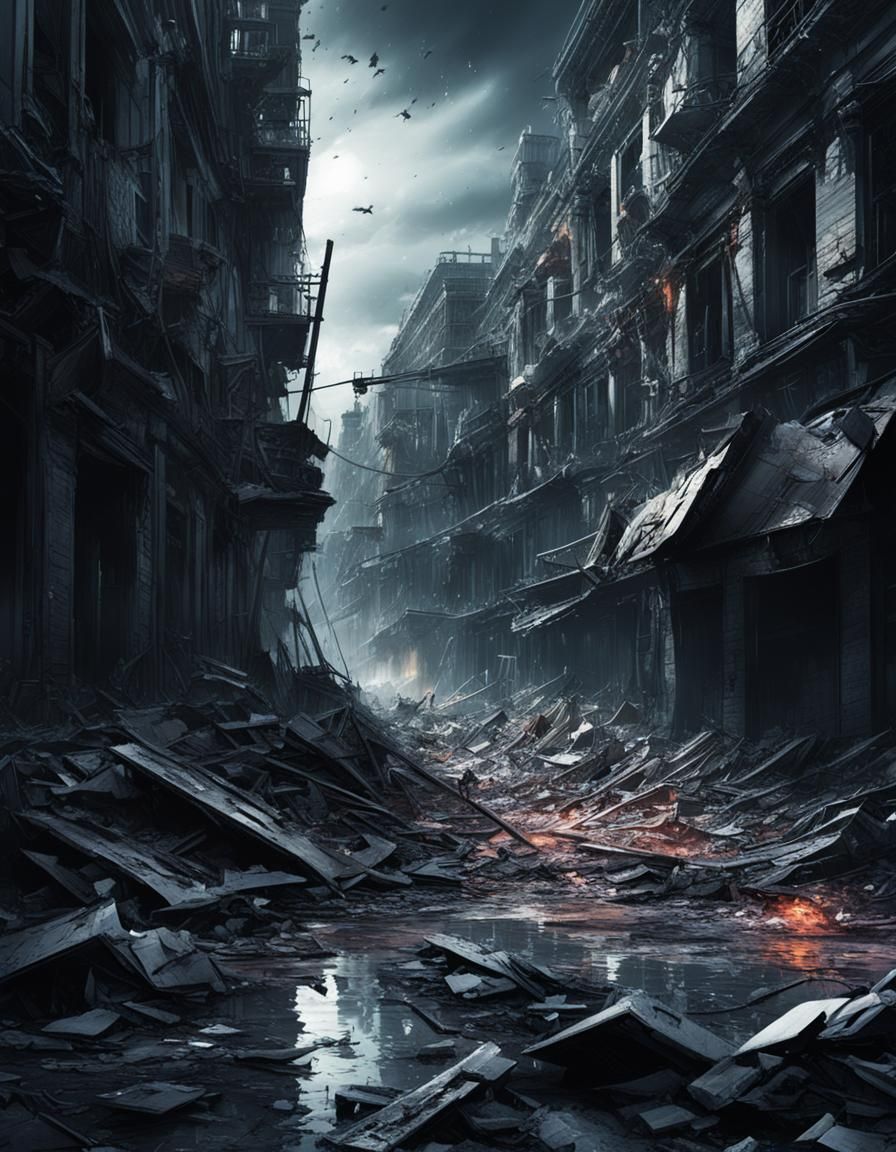 Blast Wave Hits Building in Noir Comic Style