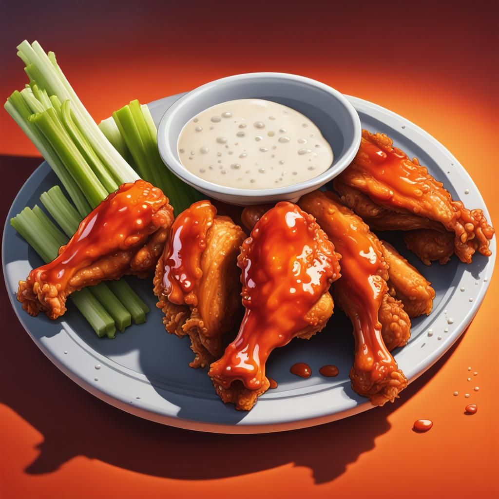 Hyperrealistic Buffalo Wings with Ranch Dressing