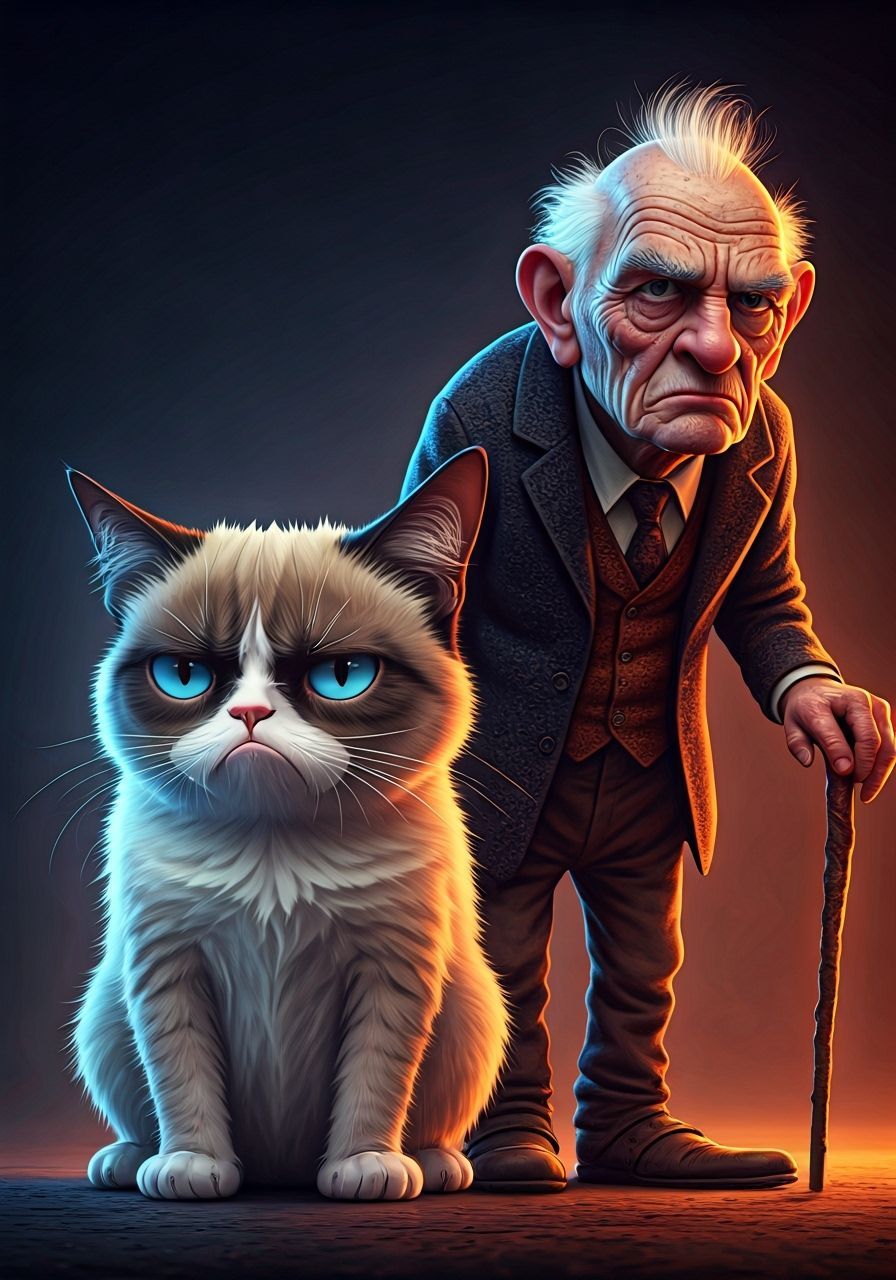 Grumpy Cat and Old Man Side-by-Side