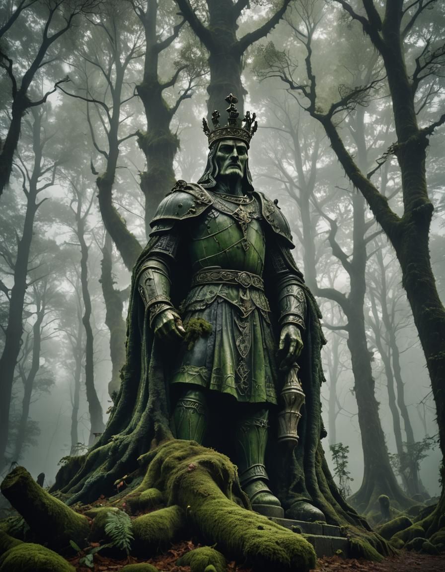 Colossal King Chess Piece in Misty Forest