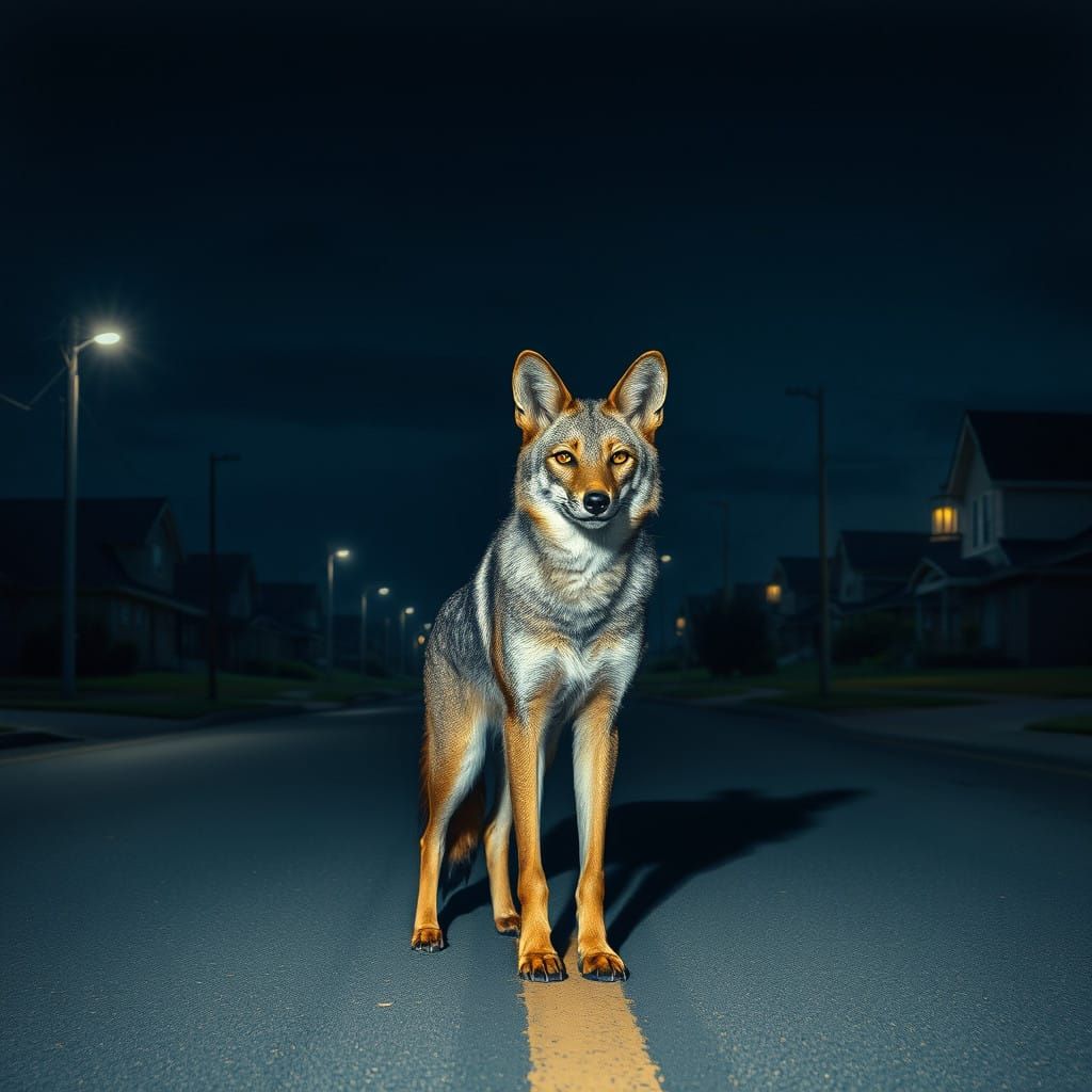 Coyotes Under Midnight Streetlights
