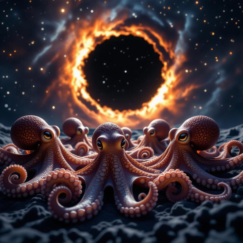 Octopuses Float Frozen Through Space Near Black Hole