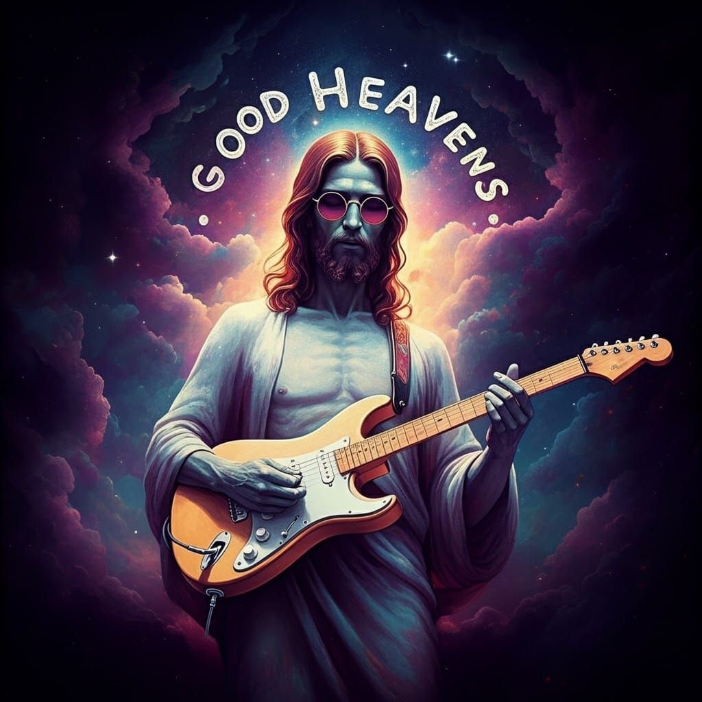 Celestial Guitarist in Psychedelic Cloudscape