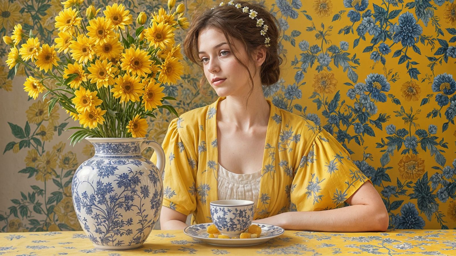 Woman's Portrait in Delft Polychrome Earthenware Style
