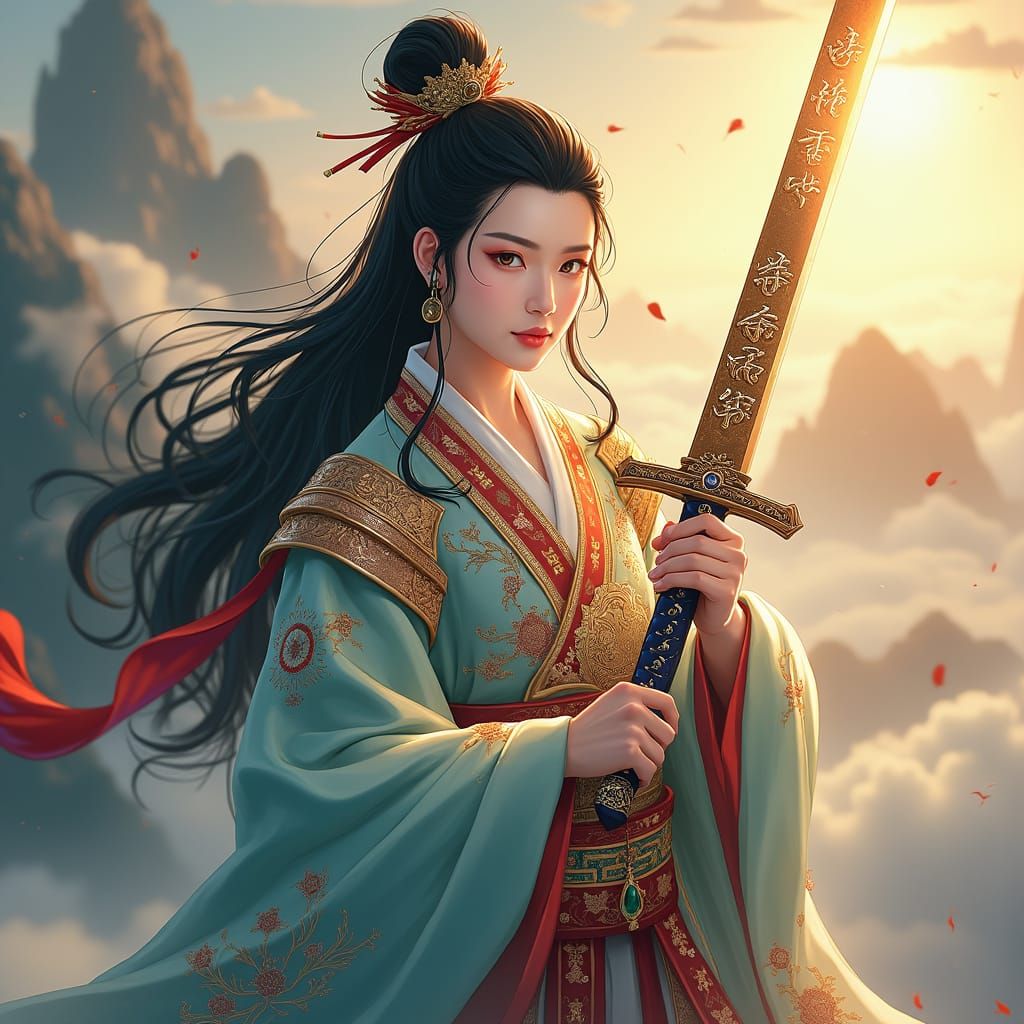 Chinese Man in Hanfu with Sword, Anime Style
