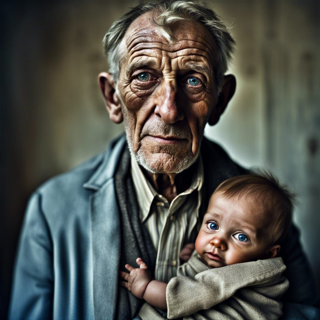 old man holding a baby