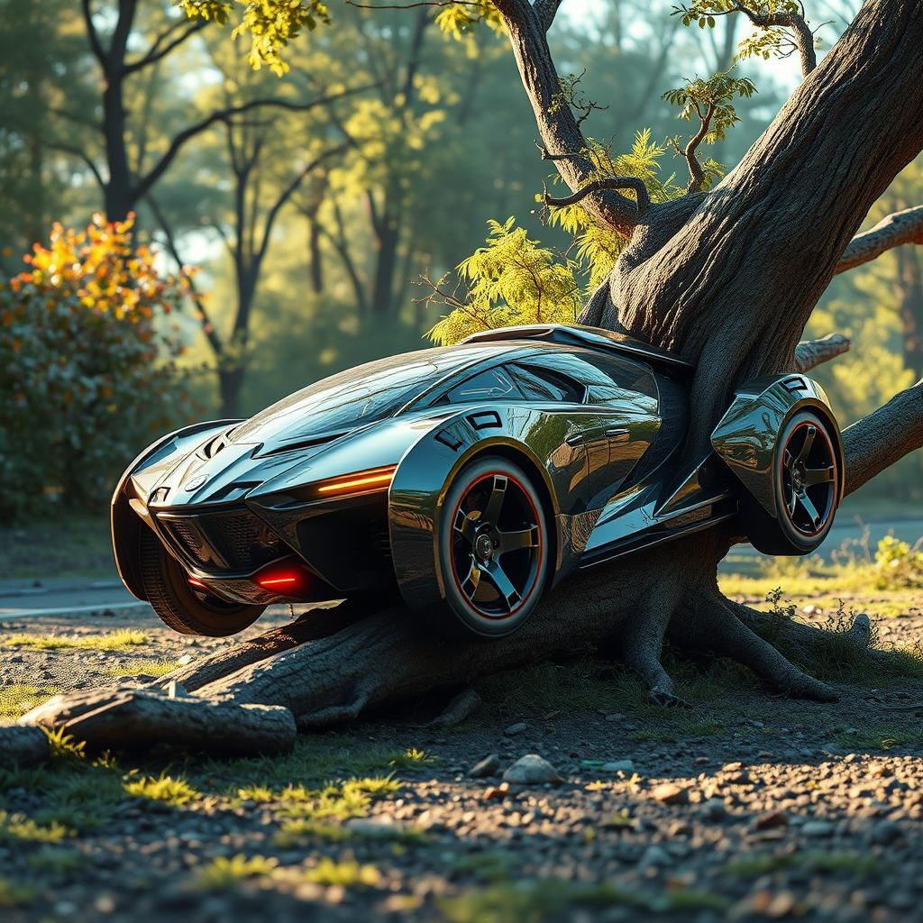 Futuristic Hover Car Crash: Detailed Digital Art