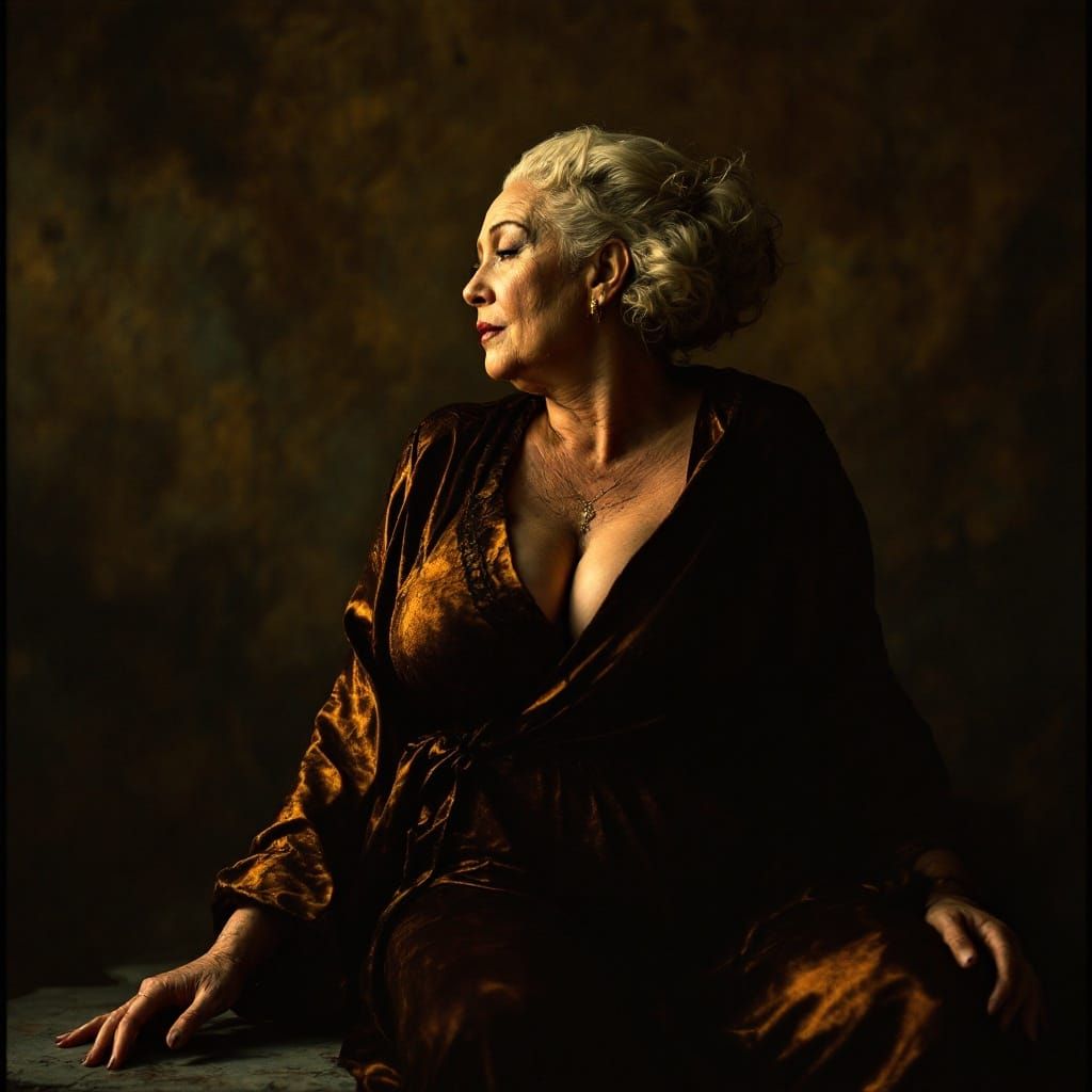 Elegant Elderly Woman with Voluptuous Figure in Renaissance-...