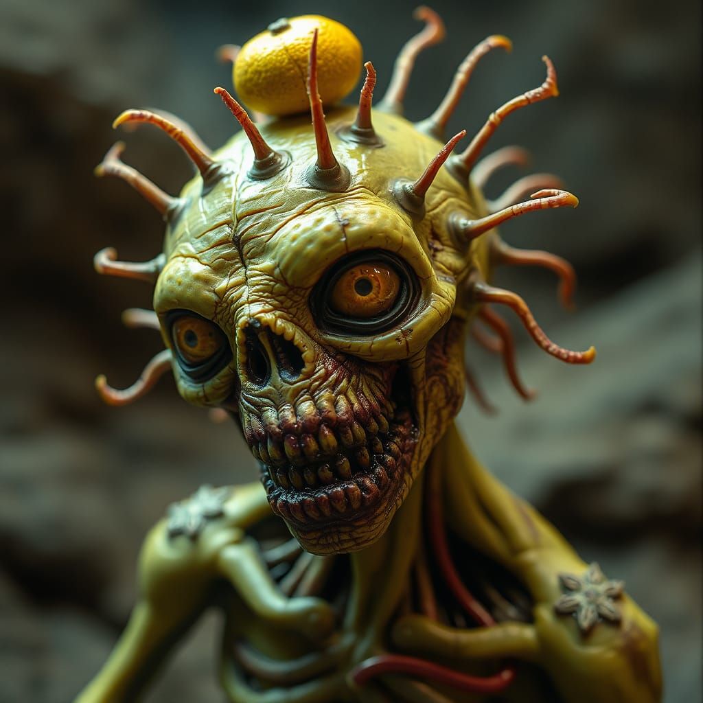 Spiky Biopunk Lemon Zombie in Massurrealist Style