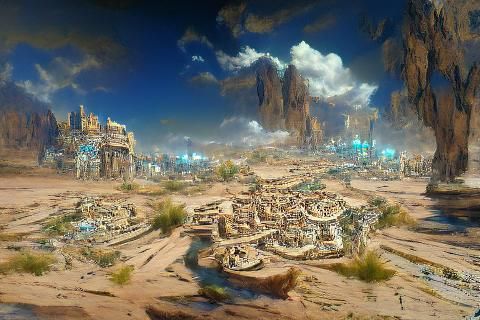 Futuristic Desert City Sunset: Digital Render