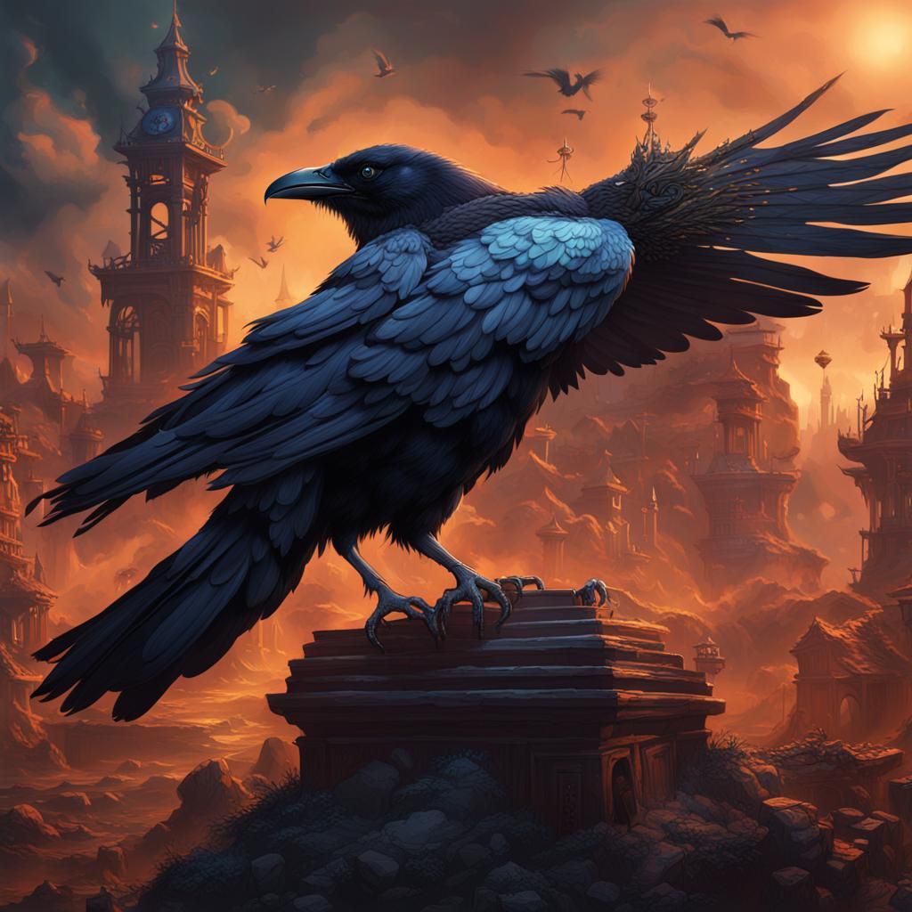 Detailed Matte Painting of a Crow Quitting Vaping