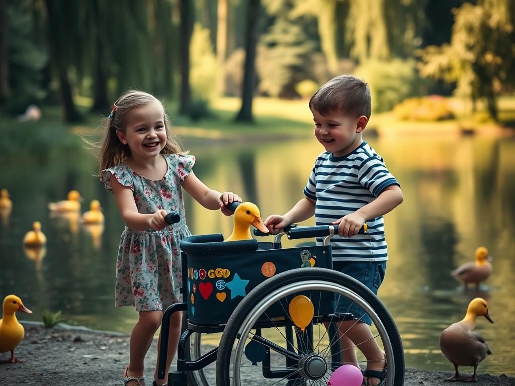 Joyful Siblings at the Pond: Soft Focus Photography