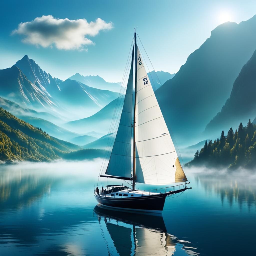 Sailboat on Calm Lake: Airbrush Art in 8K