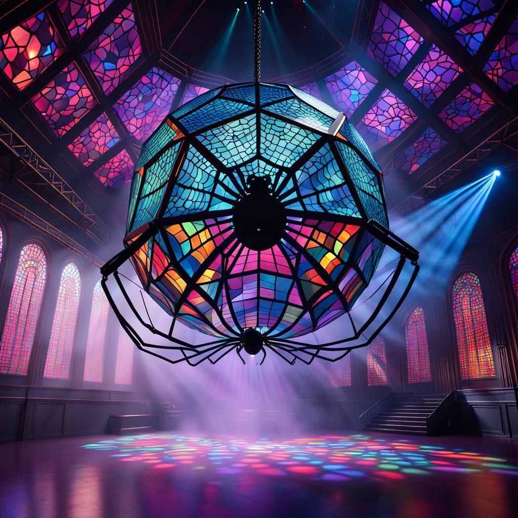 Spider Disco Ball Rave in Gouache Style