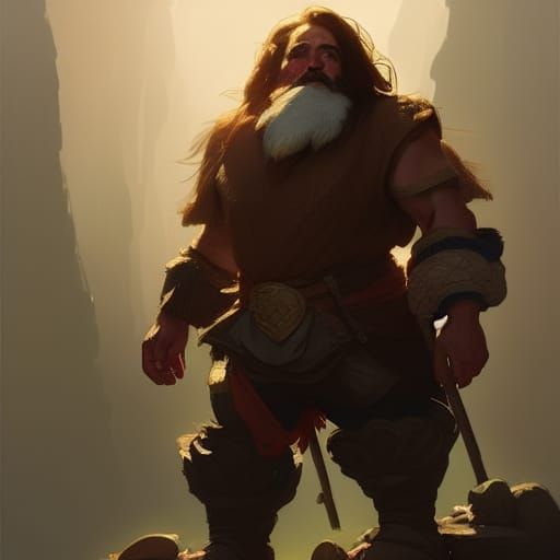 Handsome Dwarf in Grotto, Art Nouveau Style