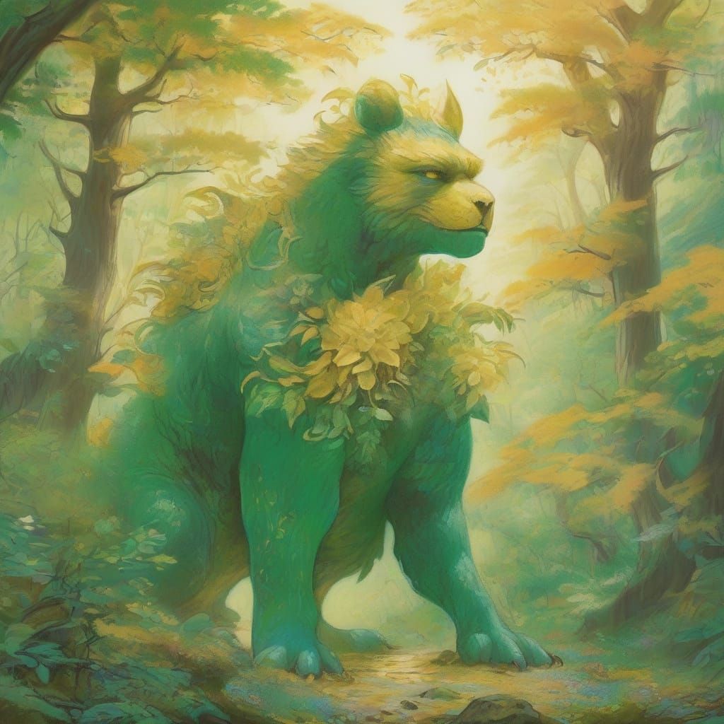 Cyclops in Emerald Forest, Whimsical Fantasy Art