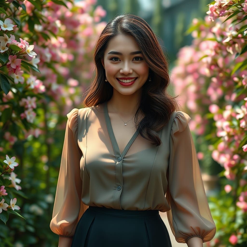 Woman in Jasmine Garden: Matte Painting Style