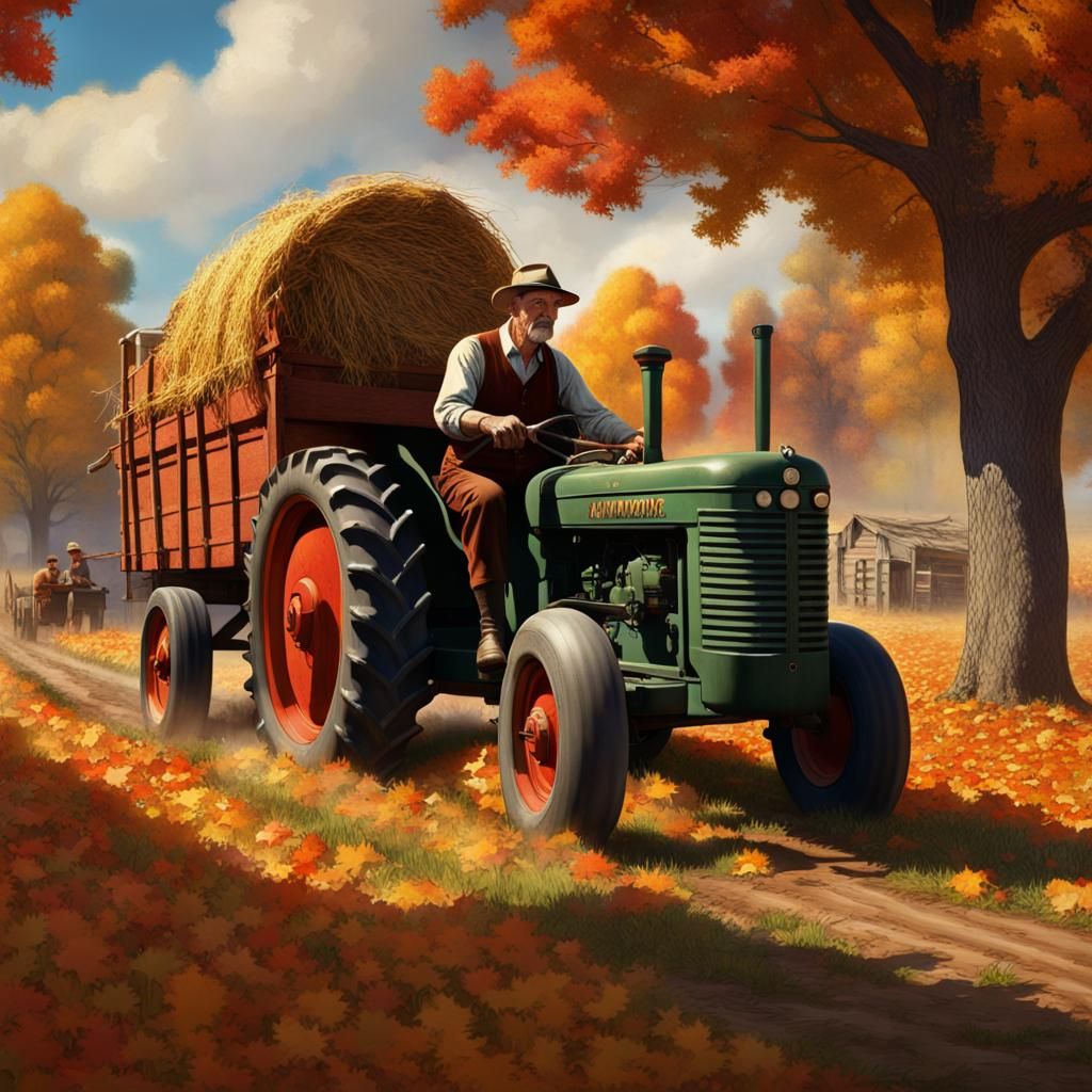 1940s Farmer Harvest in Americana Matte Painting