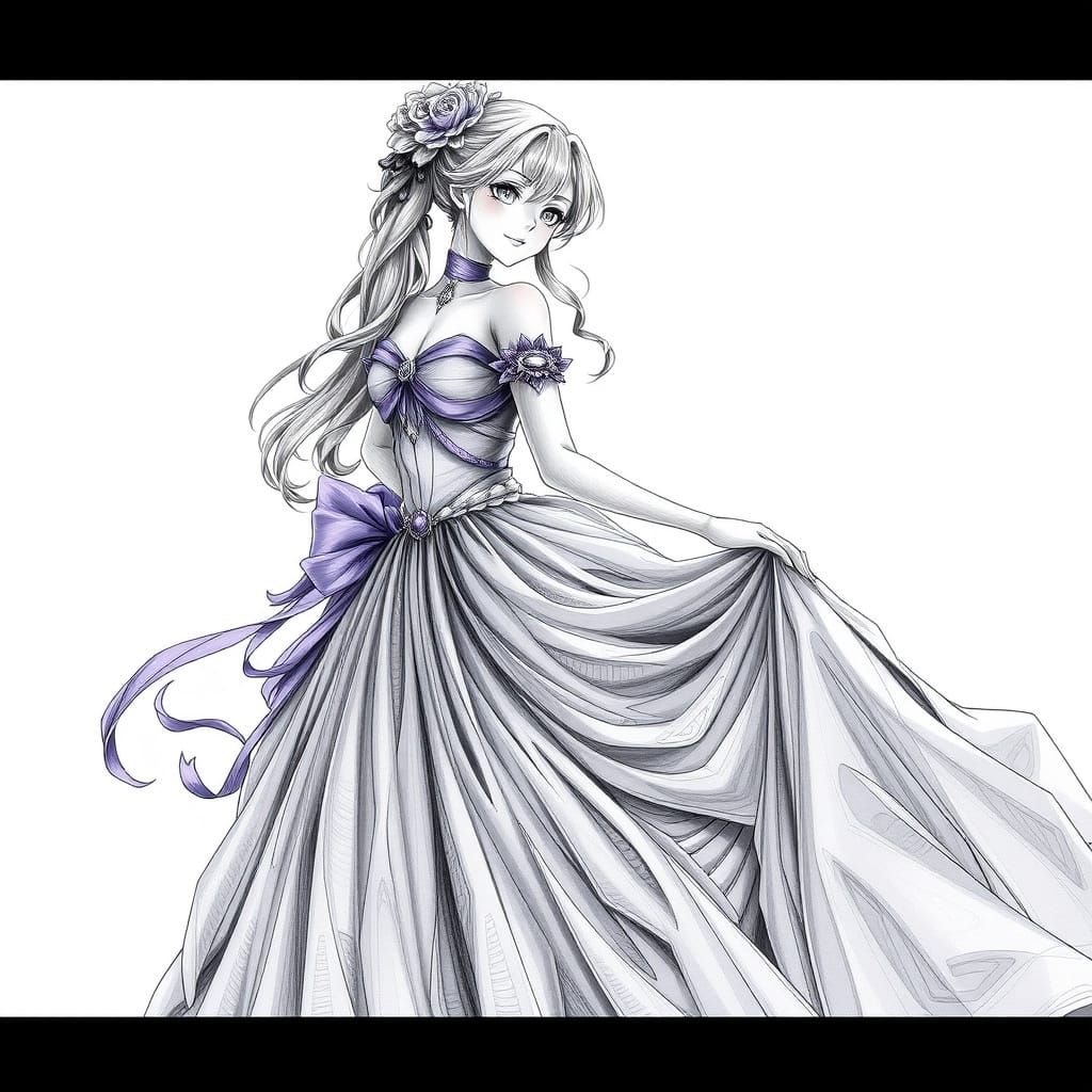 Elegant Woman in Ink Gray Line Style