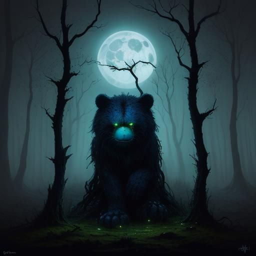 Melancholic Care Bear in Dark Fantasy Style