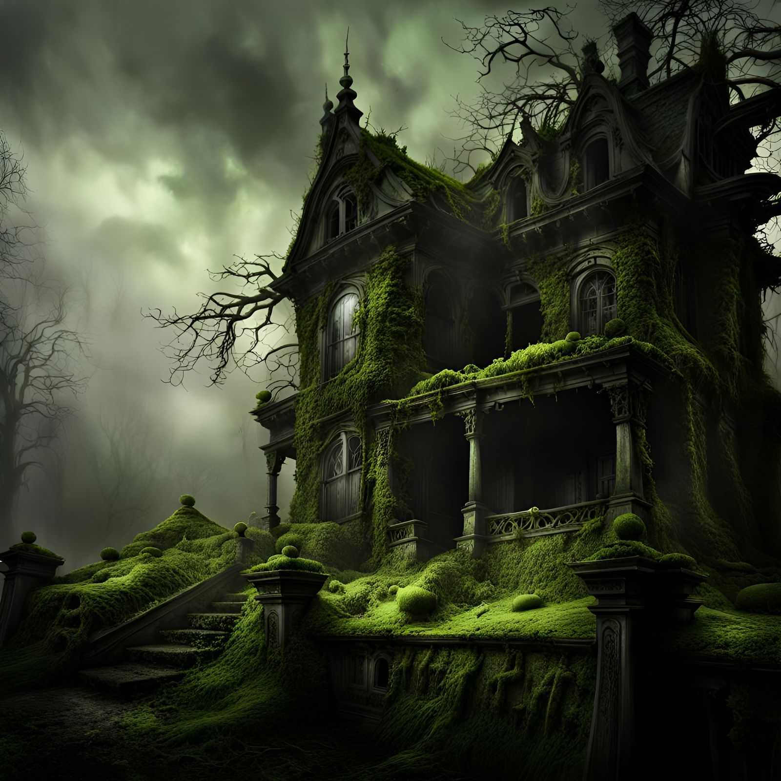 Eerie Gothic Haunted House in Dark Fantasy Style