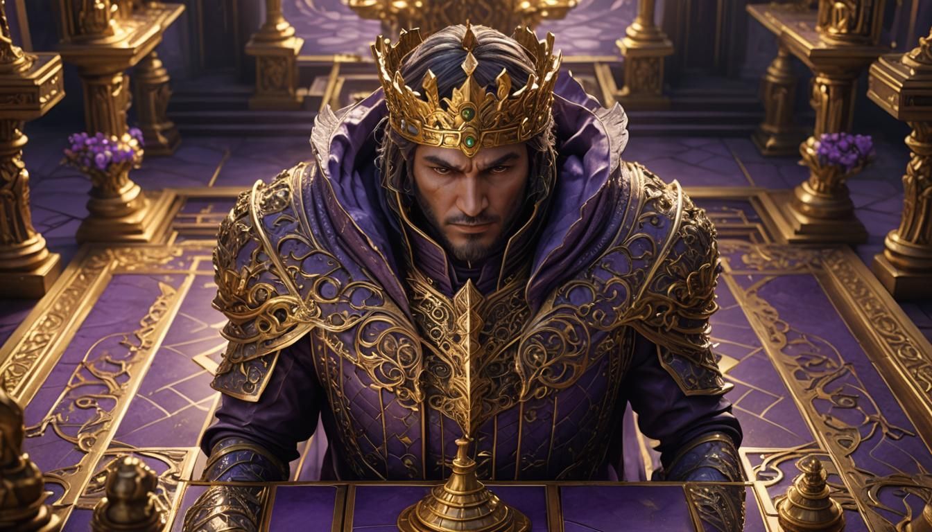 King on Golden Chessboard in Dark Fantasy Style
