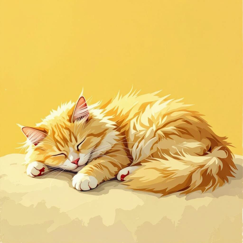 Soft Yellow Sleeping Cat in Painterly Style