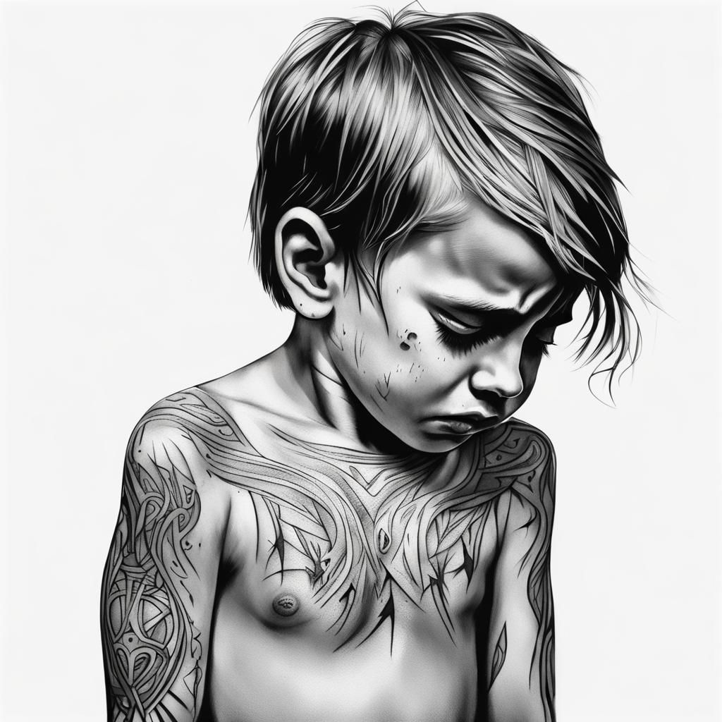 Tribal Tattoo Design: Crying Boy Portrait
