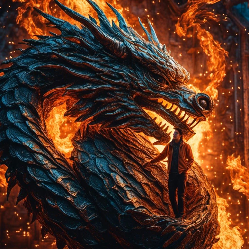 Fiery Dragon Warms Native American Figure