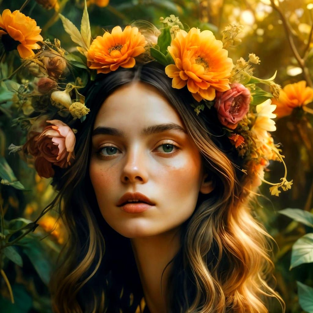 Earthly Boho Goddess in Whimsical, Surreal Portrait