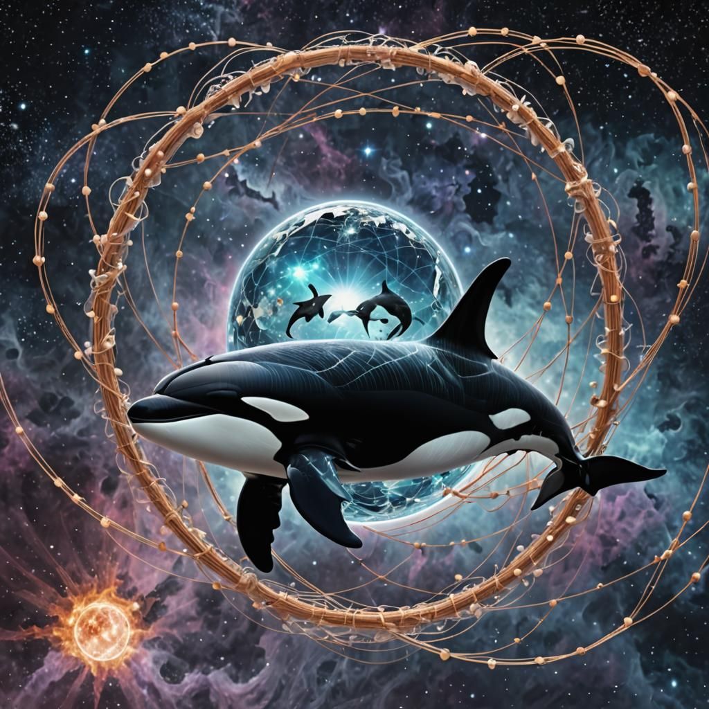 Fractal String Art Killer Whale in Space