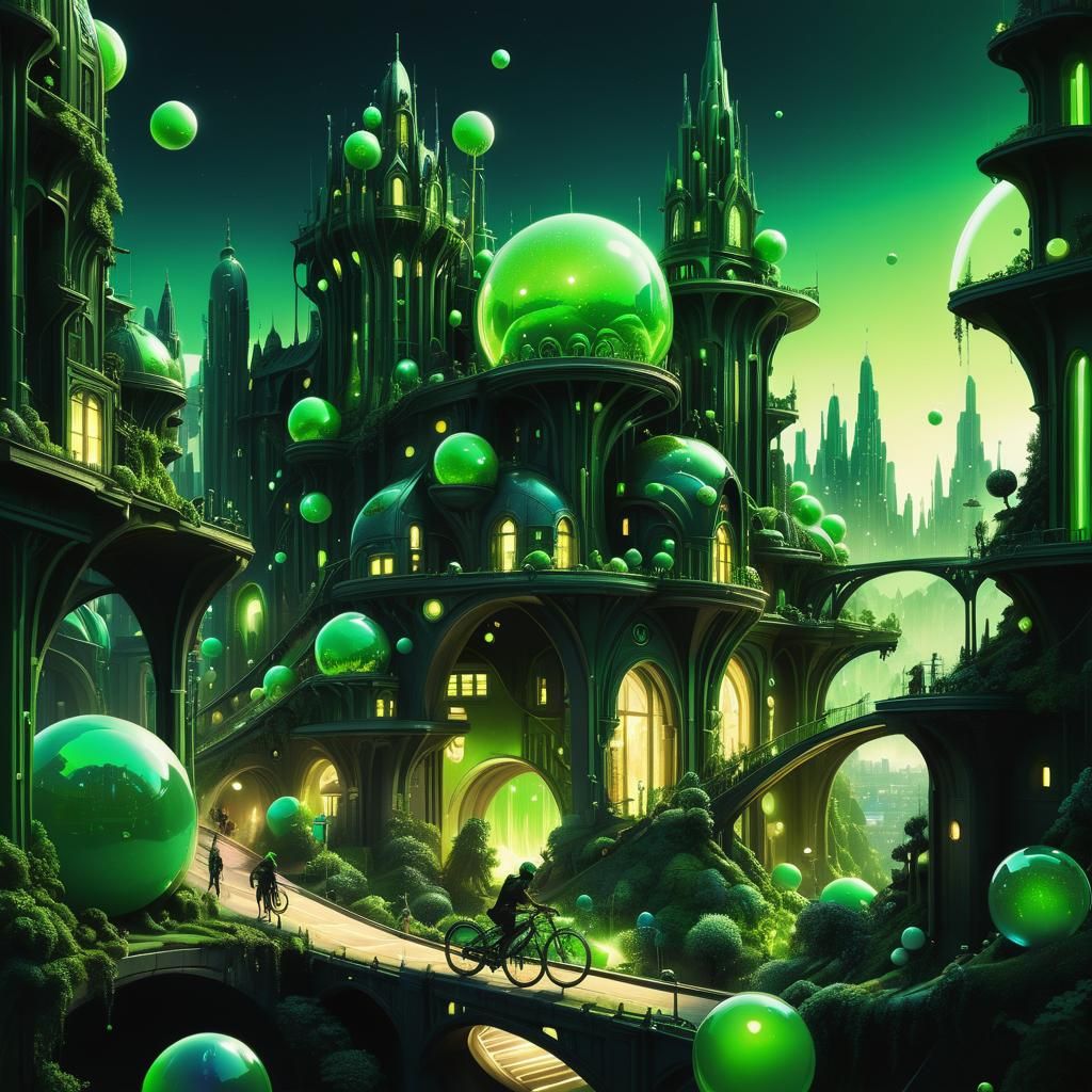 Glowing Green Cityscape Concept Art